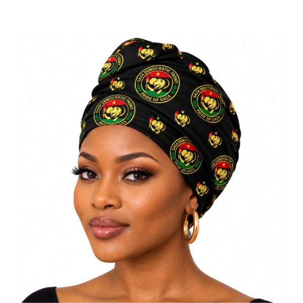 GAZA head wrap doek printed with Gaza Democratic Front emblems